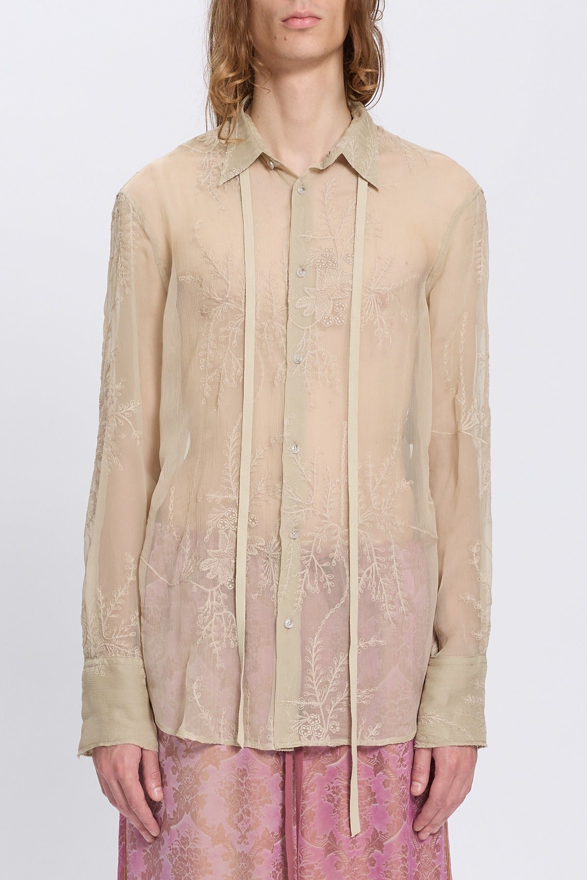 ELGAR STANDARD SHIRT WITH RAW EDGES COLLAR AND RIBBON DETAIL MASTIC