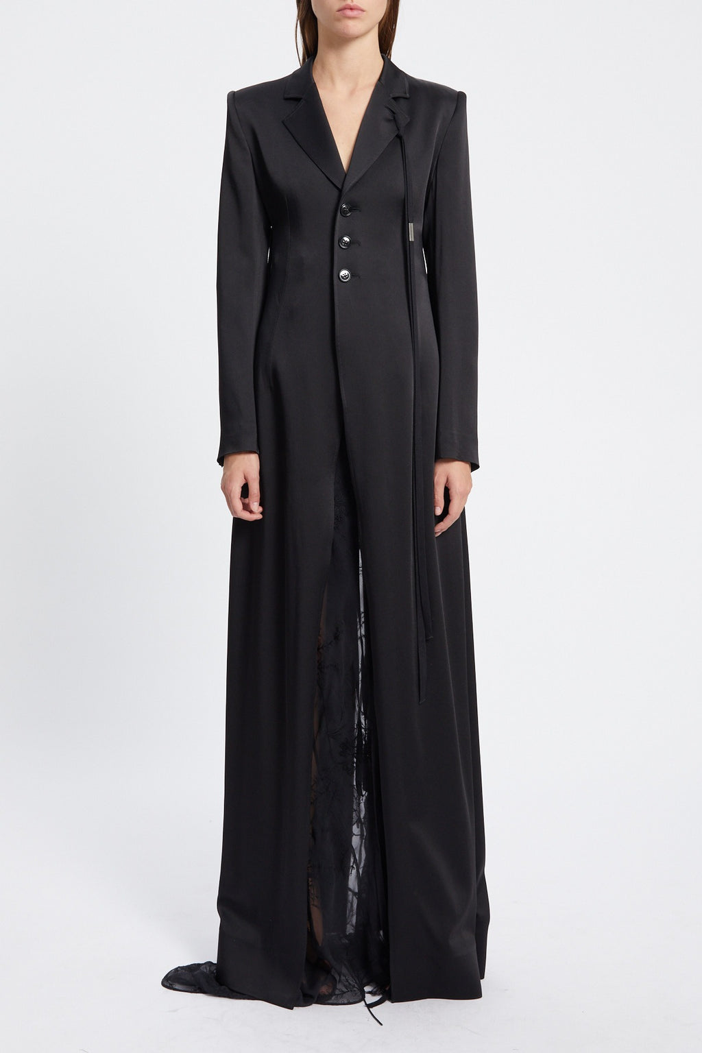 ABKE X-LONG OPEN FRONT FITTED COAT BLACK