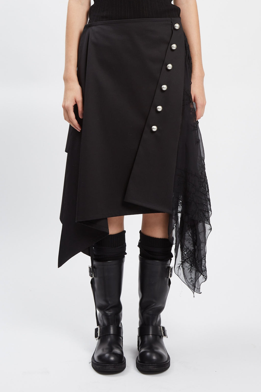 ILMA WRAP SKIRT WITH EMBROIDERD SILK CREPONNE PANELS BLACK