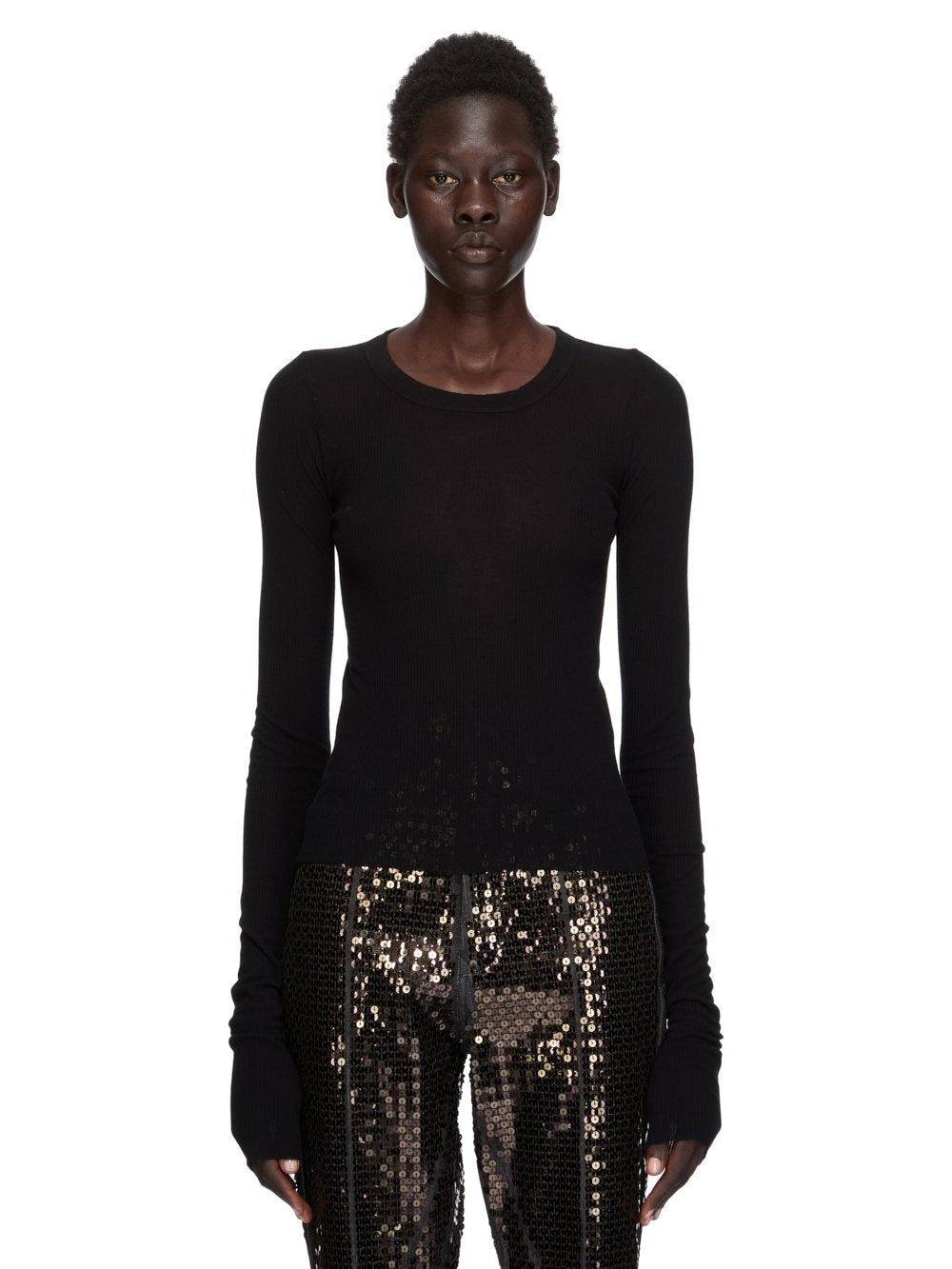 CROPPED RIB LS T BLACK