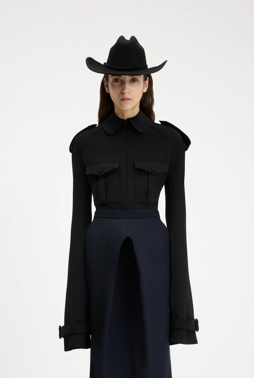 MILITARY SHIRT WOMAN FIT WITH TRENCH DETAILS BLACK