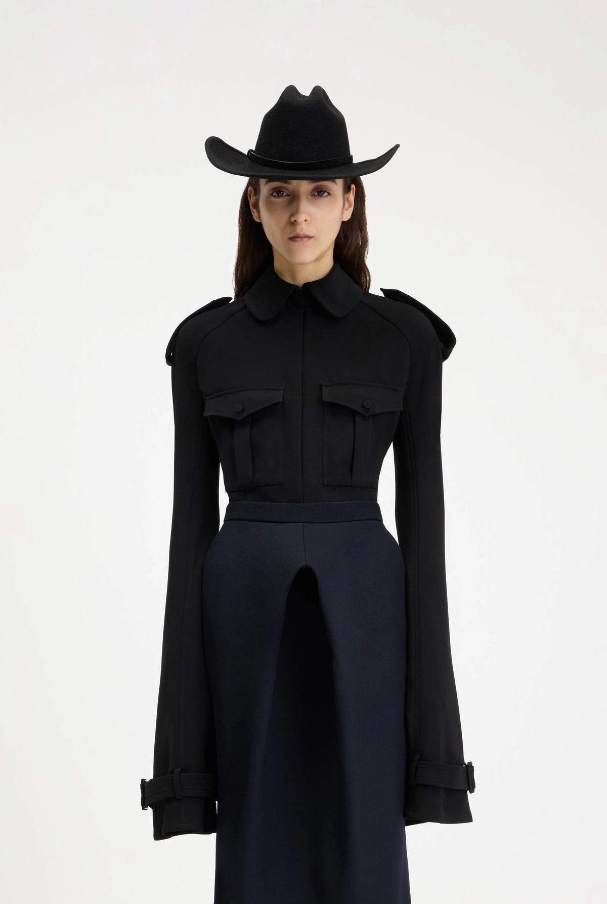 MILITARY SHIRT WOMAN FIT WITH TRENCH DETAILS BLACK