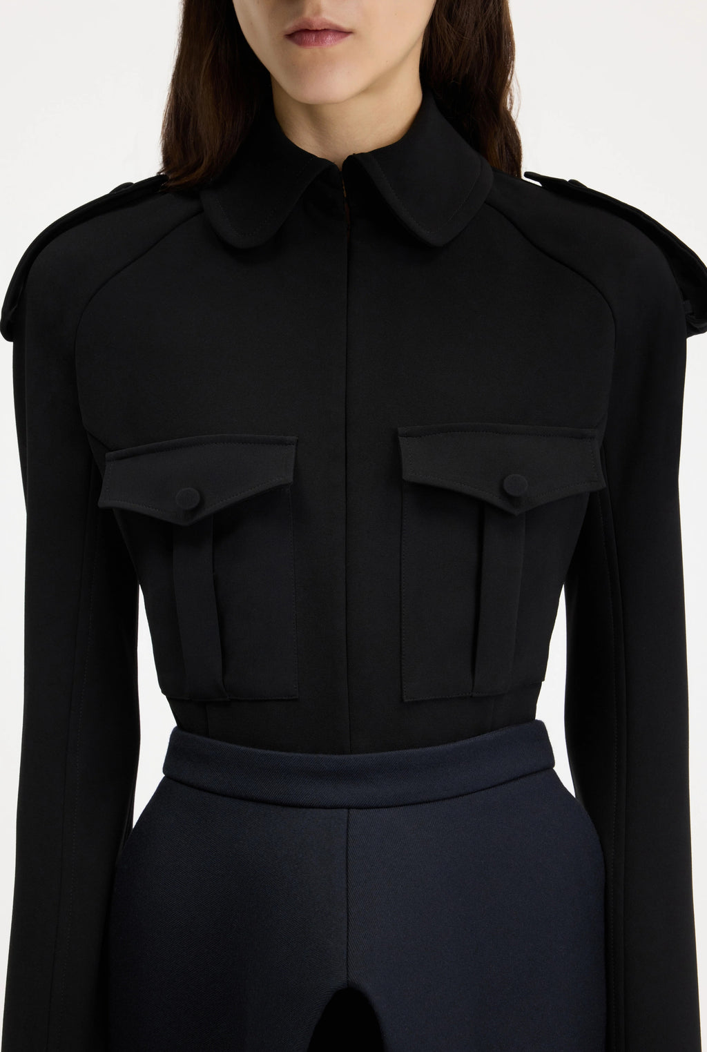 MILITARY SHIRT WOMAN FIT WITH TRENCH DETAILS BLACK
