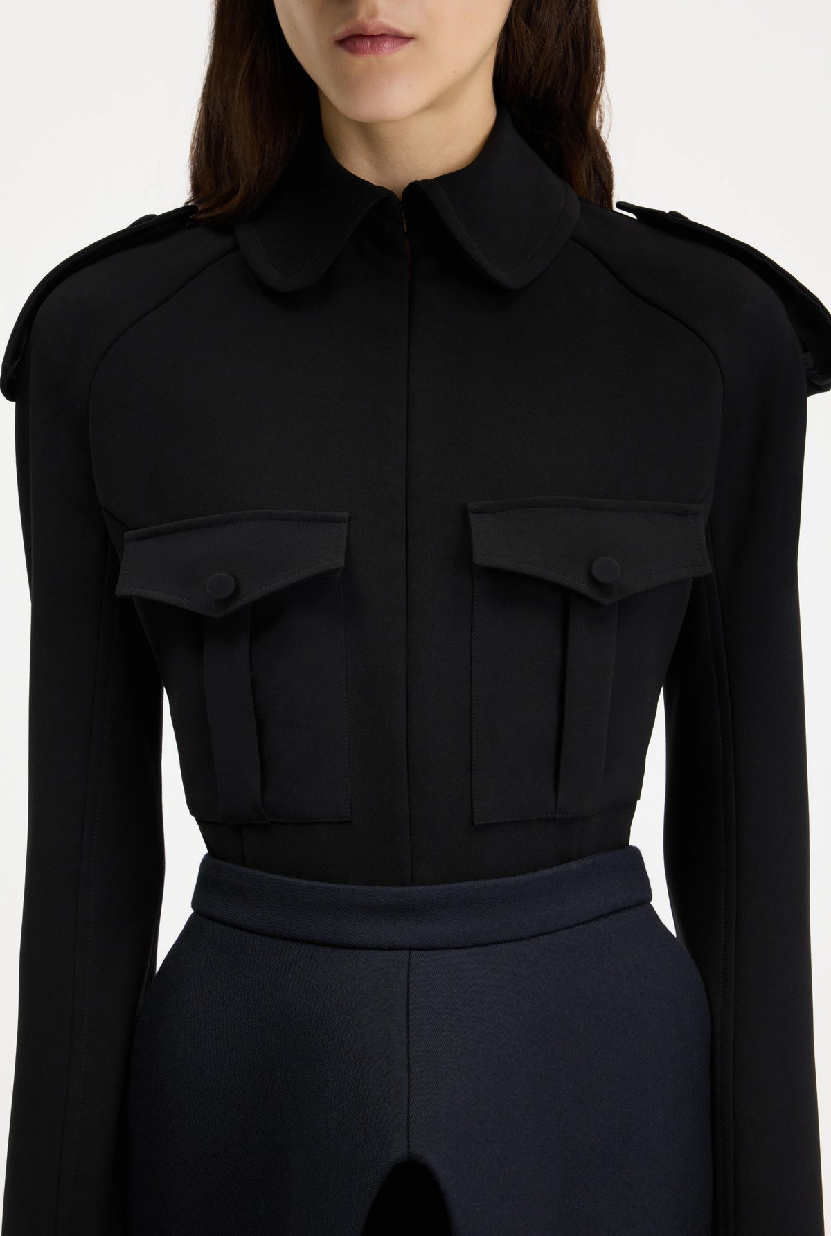MILITARY SHIRT WOMAN FIT WITH TRENCH DETAILS BLACK