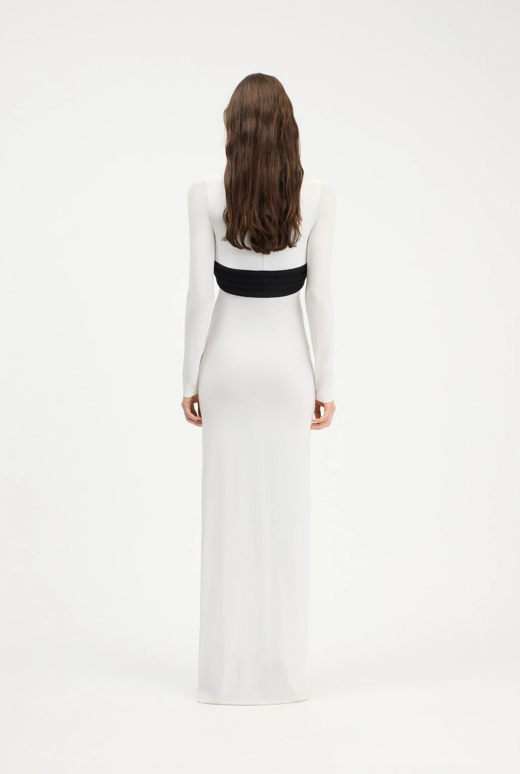 MIXED WOOL AND CREPE JERSEY SCULPTED DRESS VANILLA/BLACK