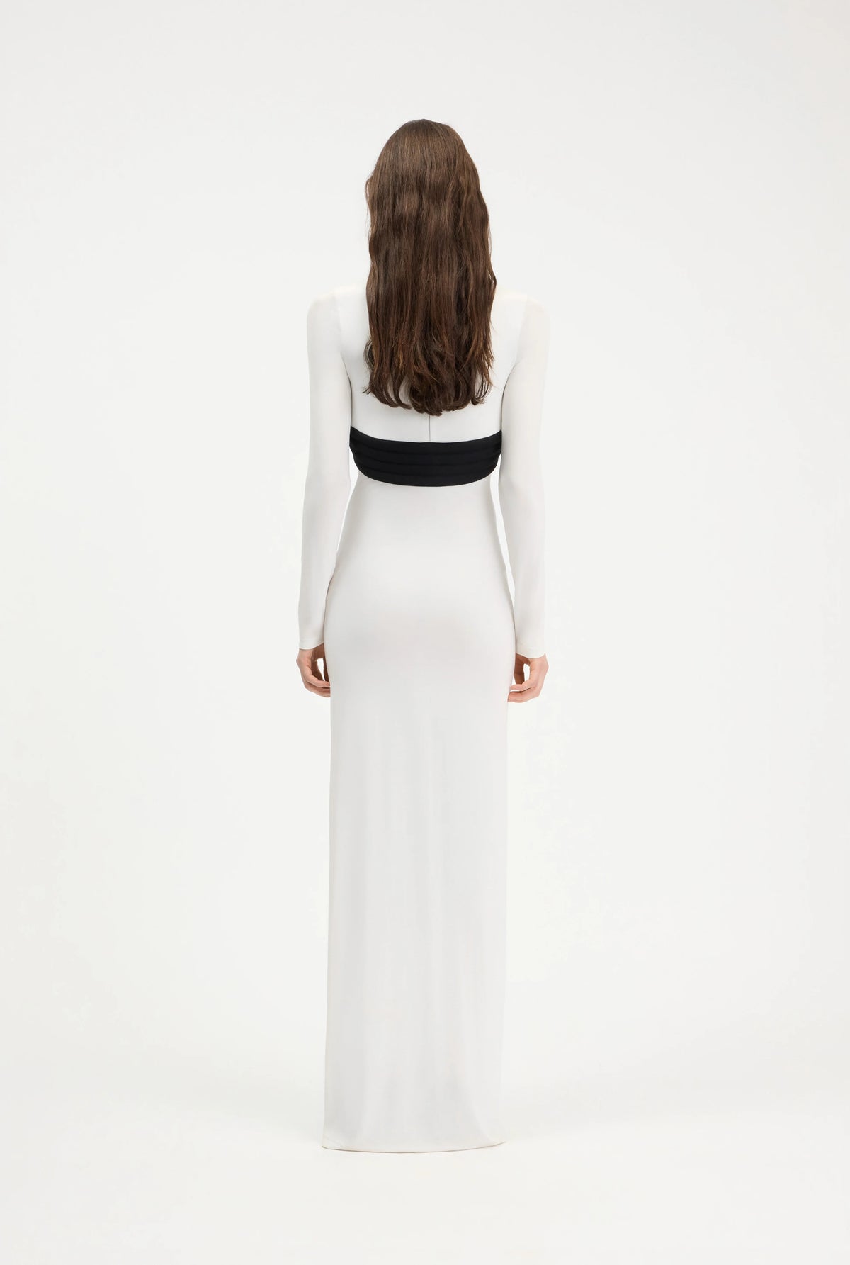 MIXED WOOL AND CREPE JERSEY SCULPTED DRESS VANILLA/BLACK