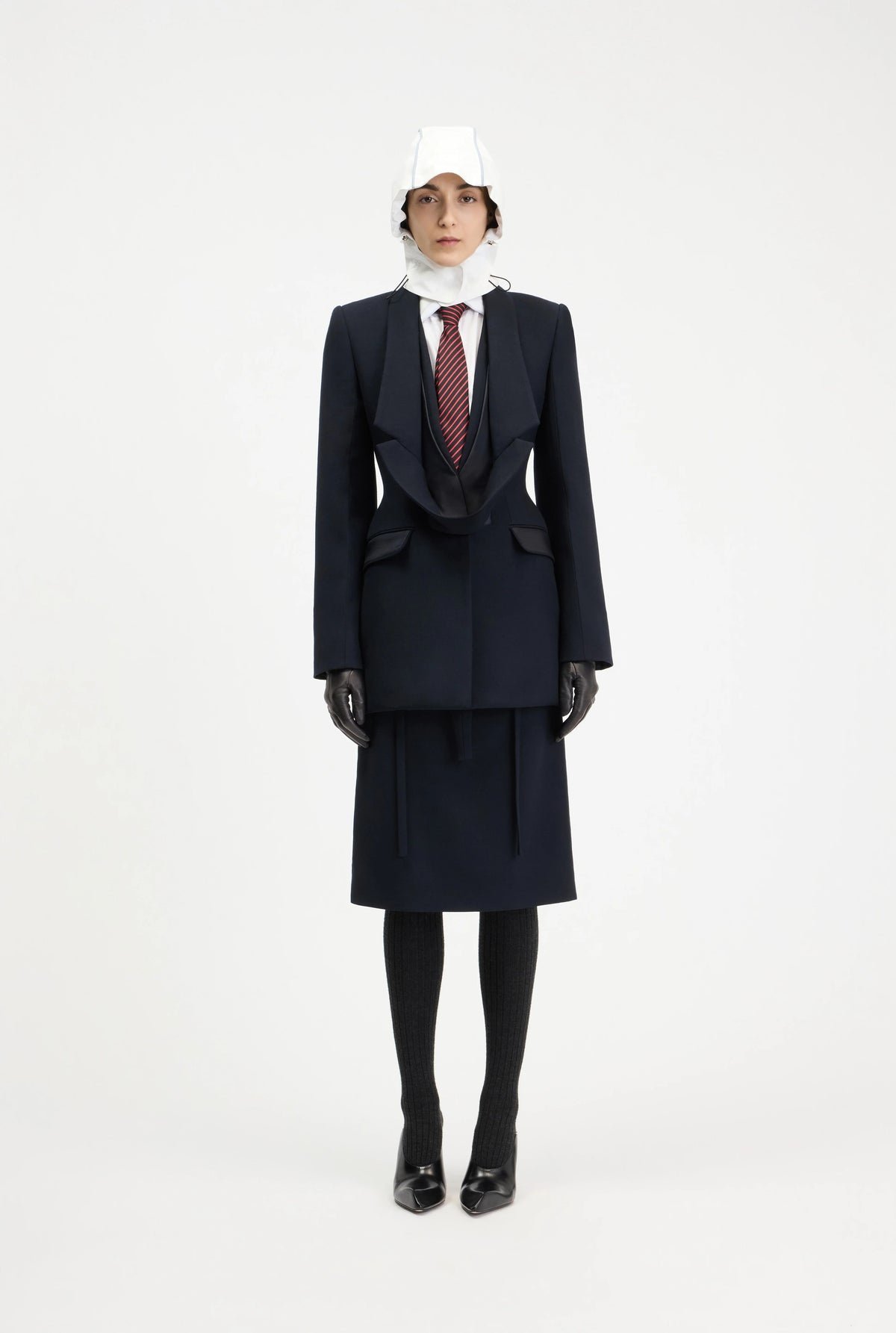 REVERSED COLLAR TAILORING FITTED JACKET DARK NAVY