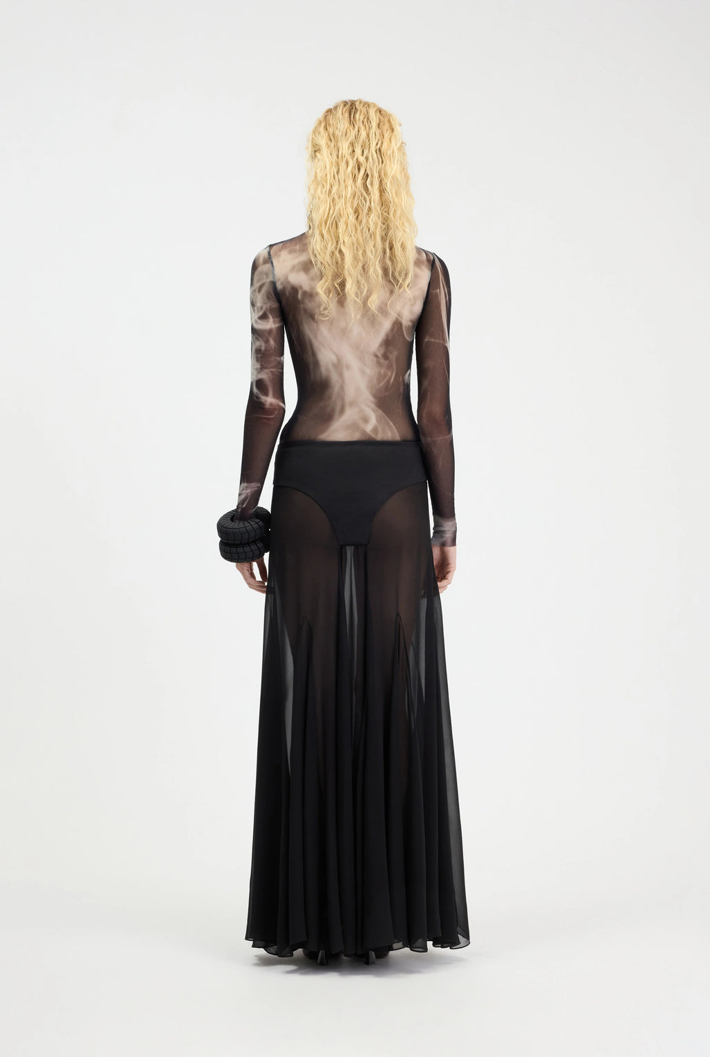 BI MATERIAL LONG SKIRT IN JERSEY AND MUSLIN BLACK