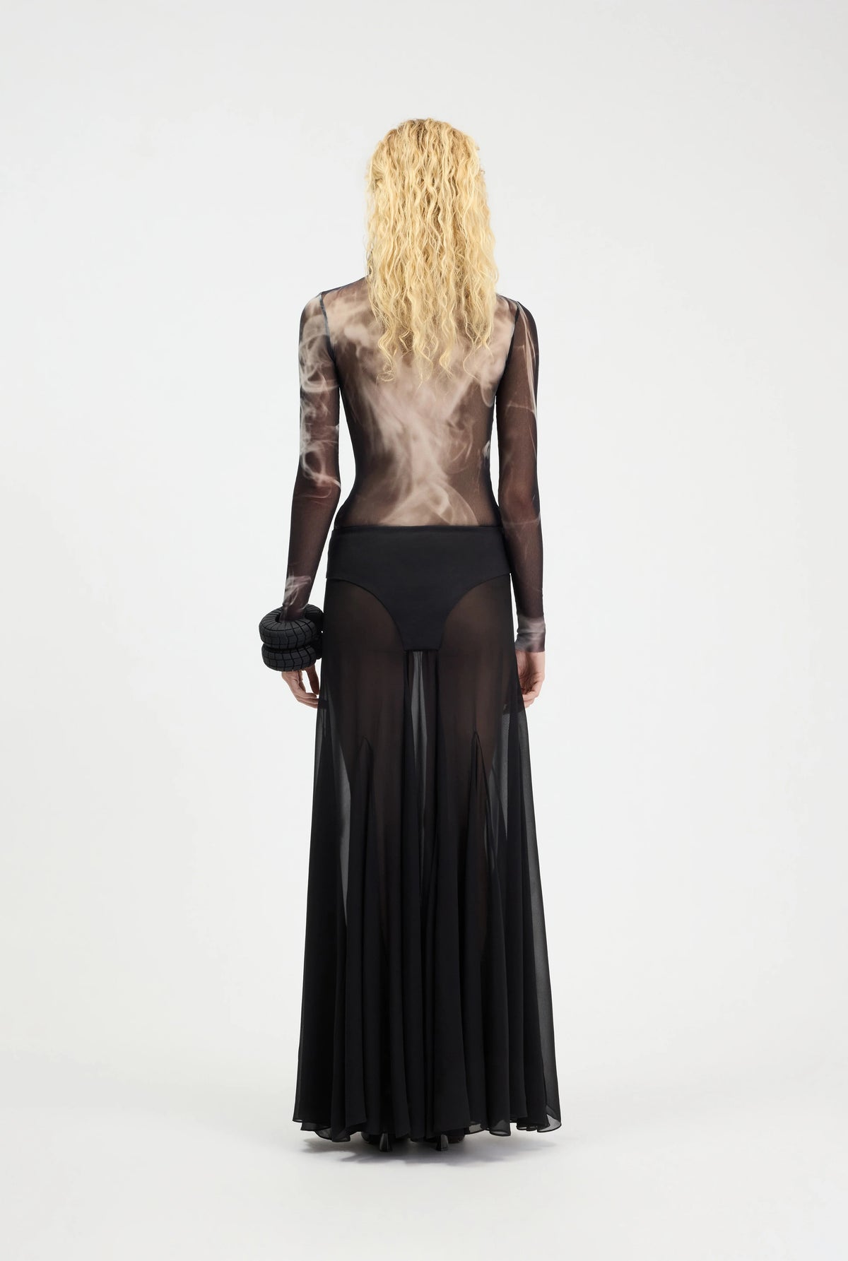 BI MATERIAL LONG SKIRT IN JERSEY AND MUSLIN BLACK