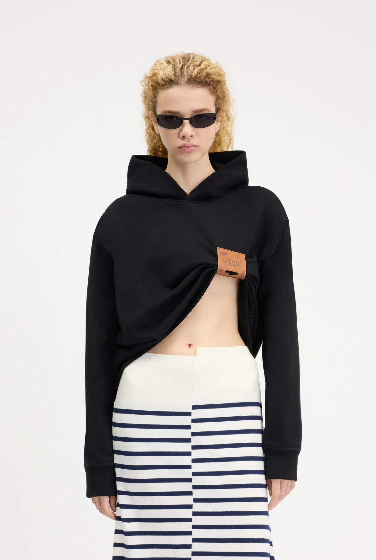 COTTON FLEECE HOODIE WITH LEATHER TAG DETAIL