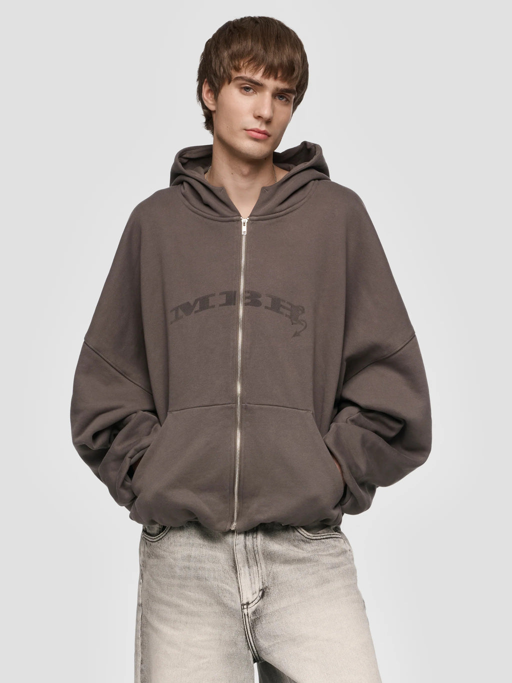 INFLATED MBH DEVIL ZIPPED HOODIE WASHED GREY