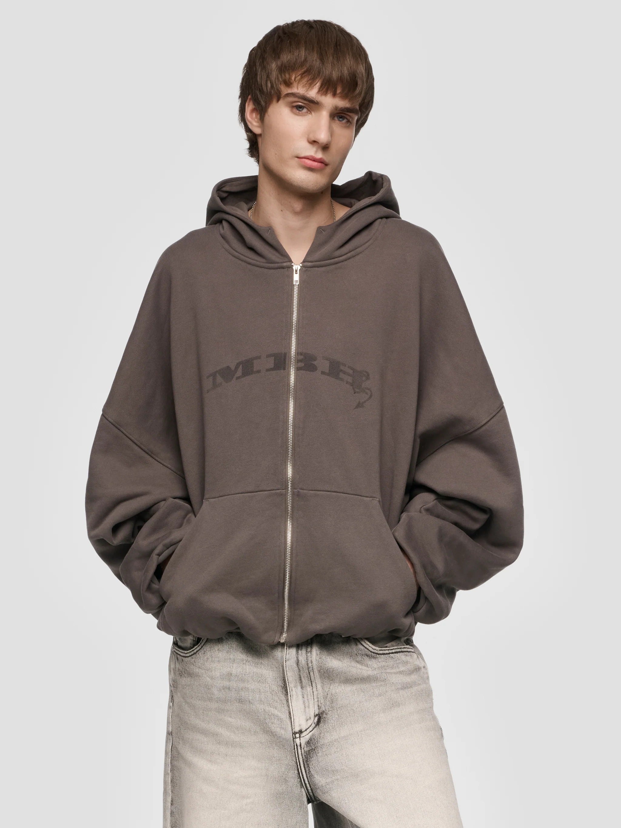 INFLATED MBH DEVIL ZIPPED HOODIE WASHED GREY