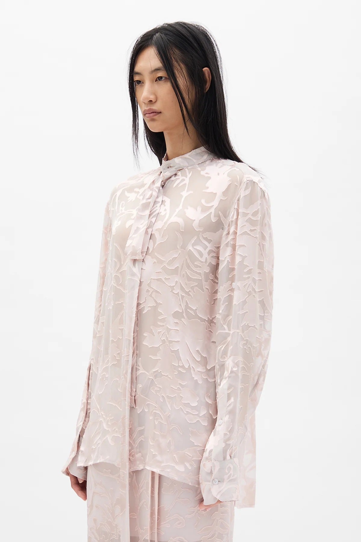 DIEN STAND COLLAR LONG SHIRT PALE ROSE