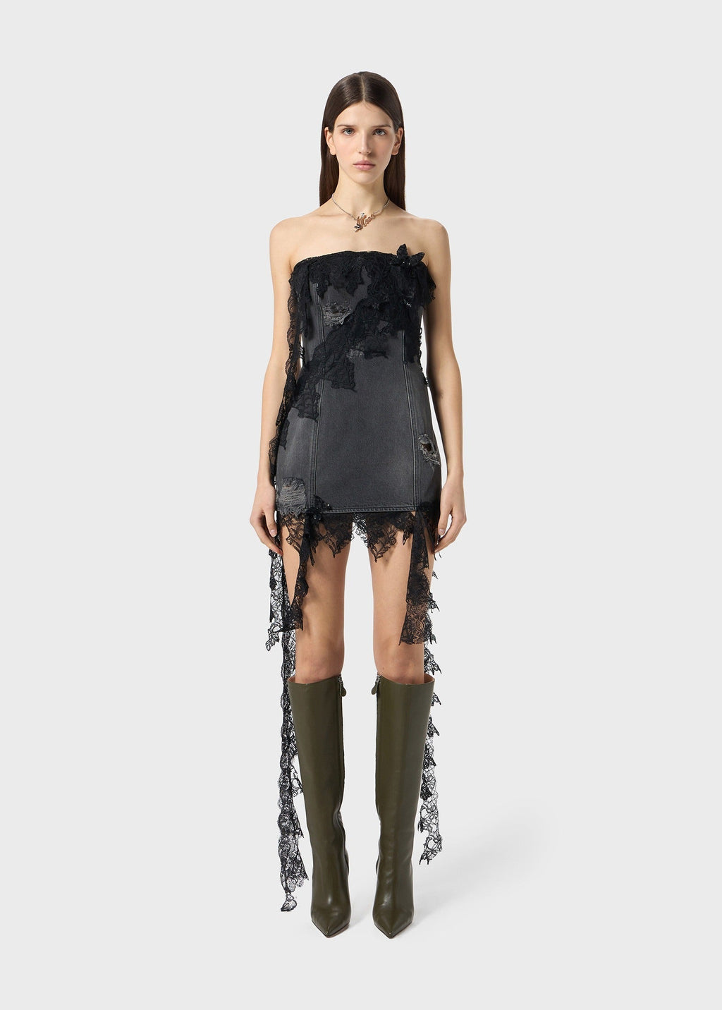 MINI DENIM DRESS WITH LACE
