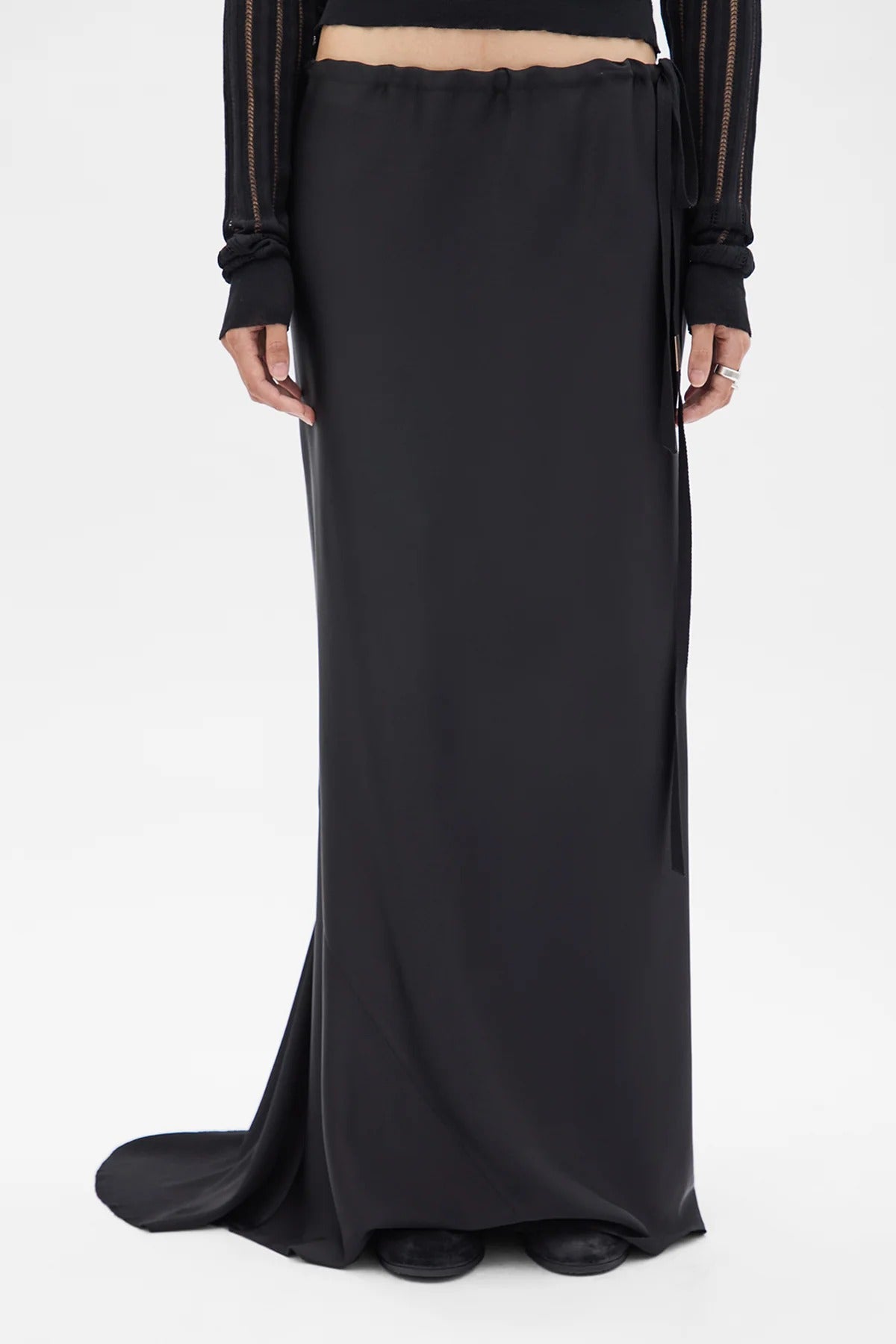 EVELINE LONG BIAS SKIRT CADY SATIN BLACK