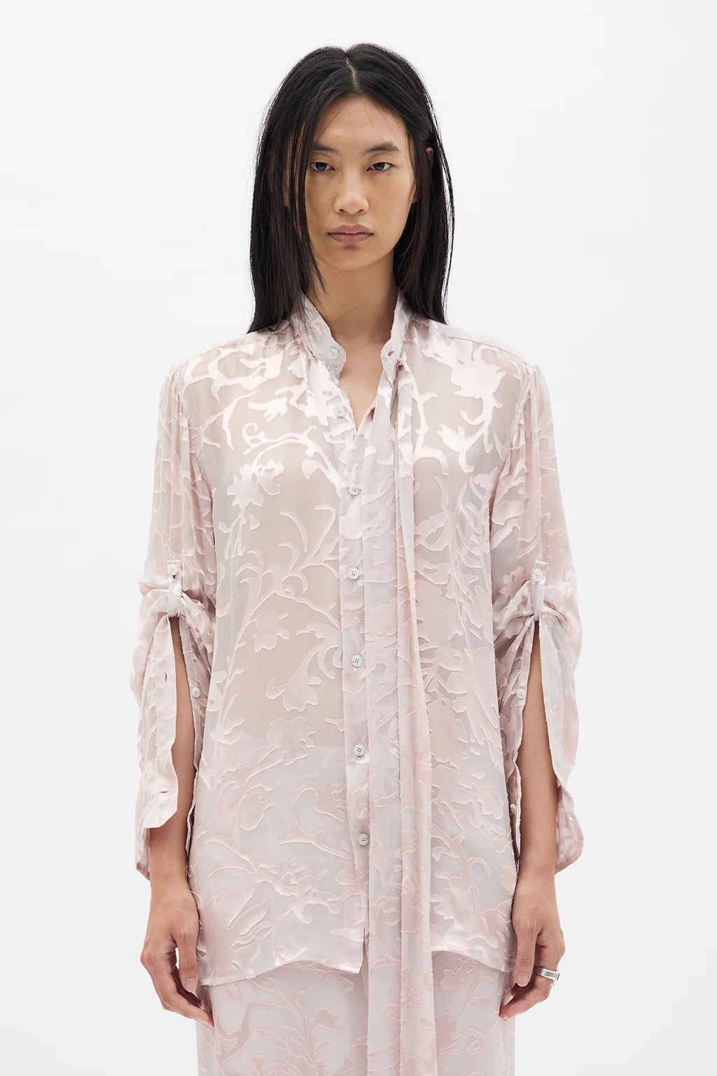 DIEN STAND COLLAR LONG SHIRT PALE ROSE