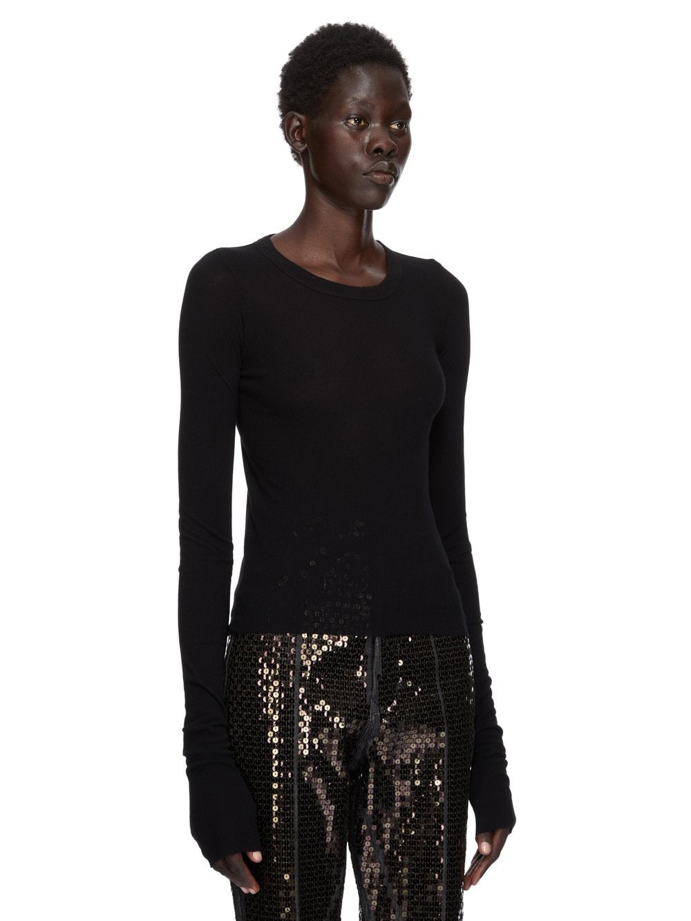 CROPPED RIB LS T BLACK