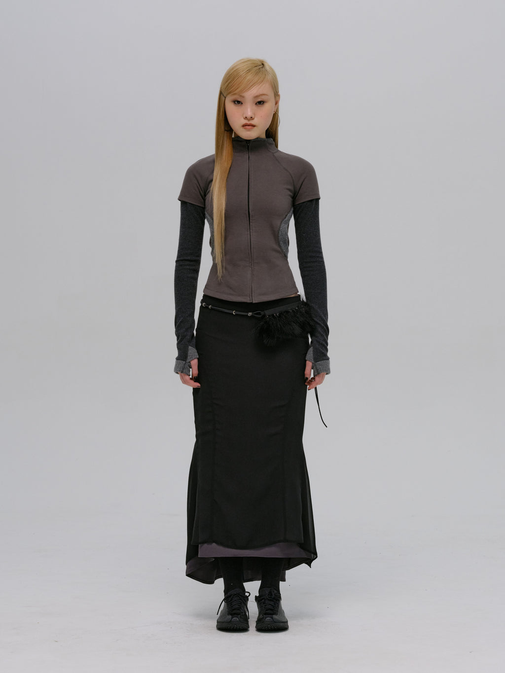 LAYERED ZIP TOP SMOKY GREY