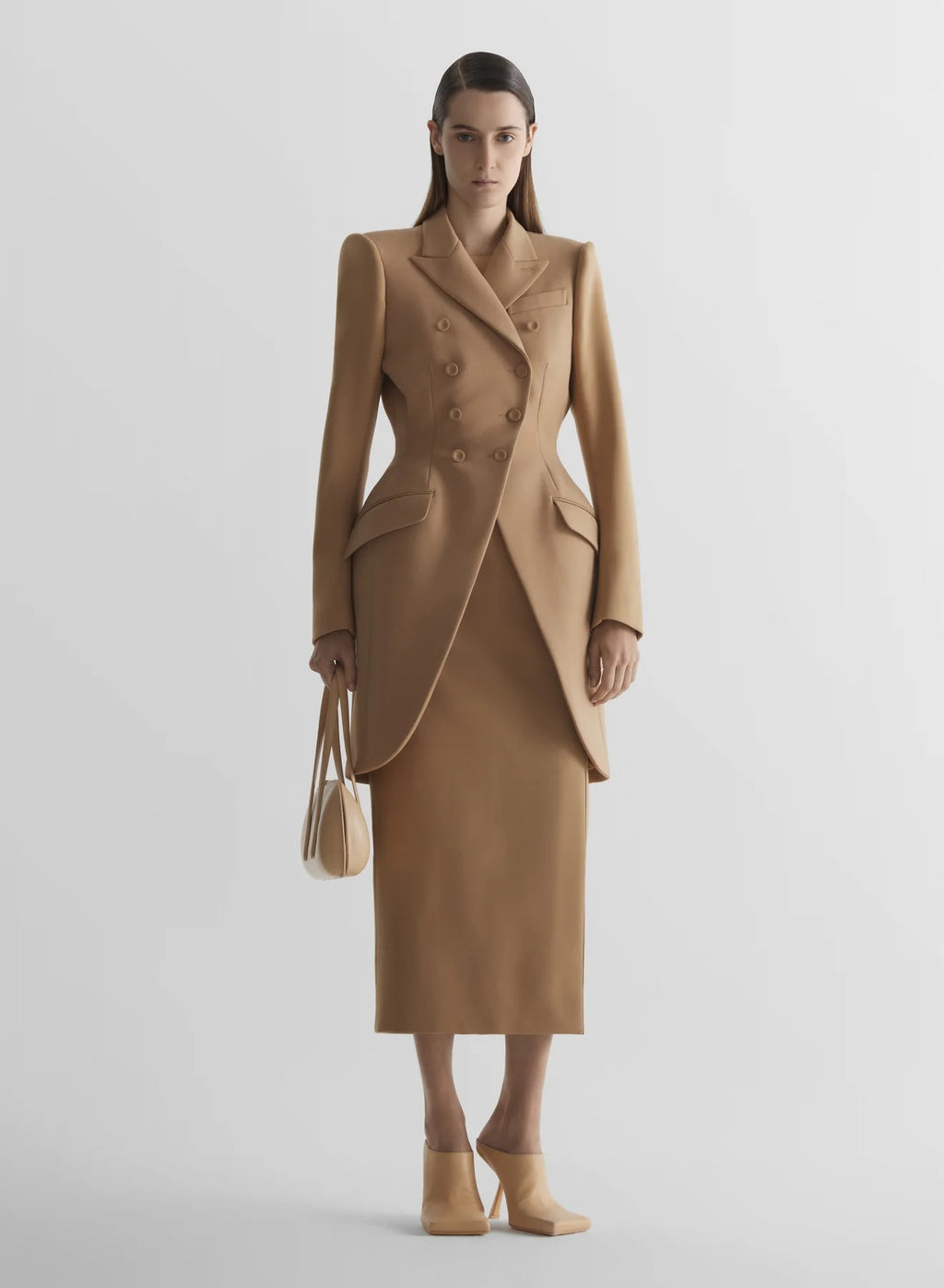 HOURGLASS DOUBLE BREASTED LONG JACKET BEIGE