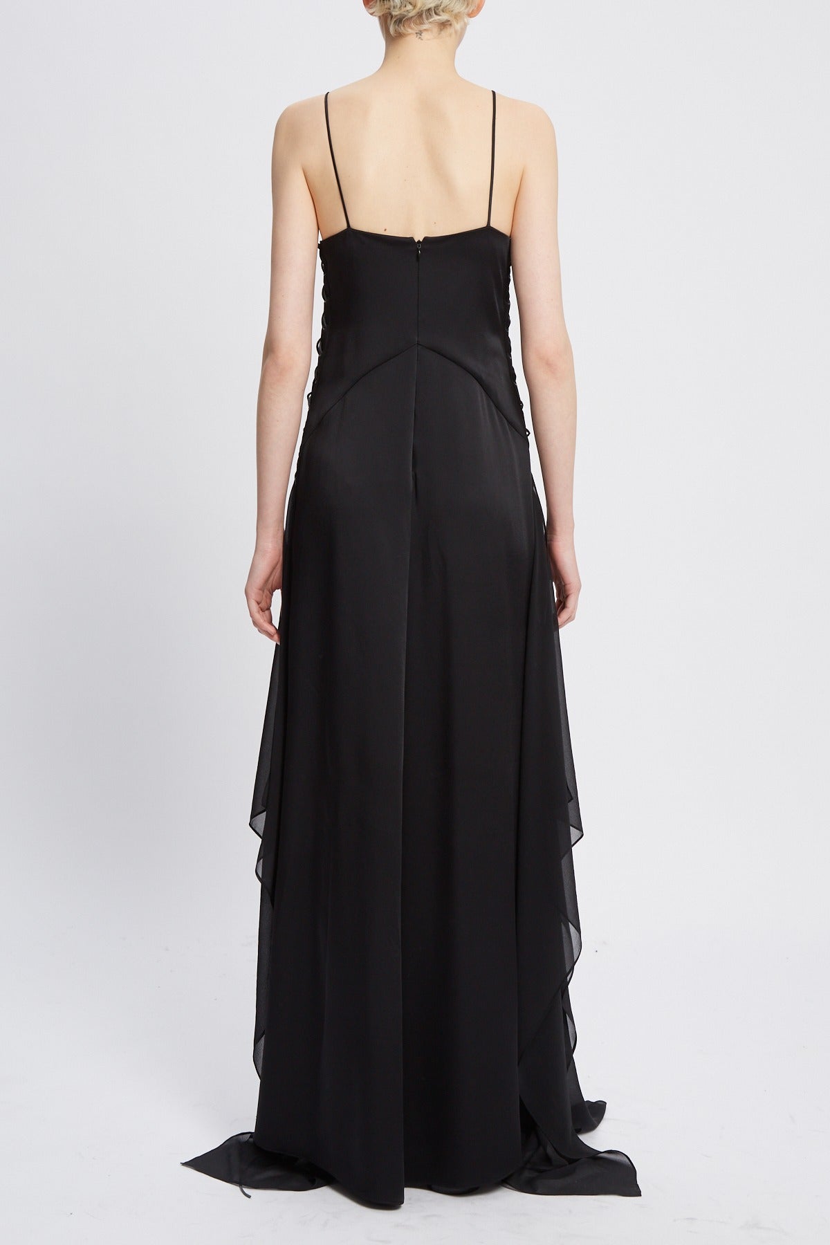 OTTILIE LONG DRESS WITH LACED UP DETAIL BLACK