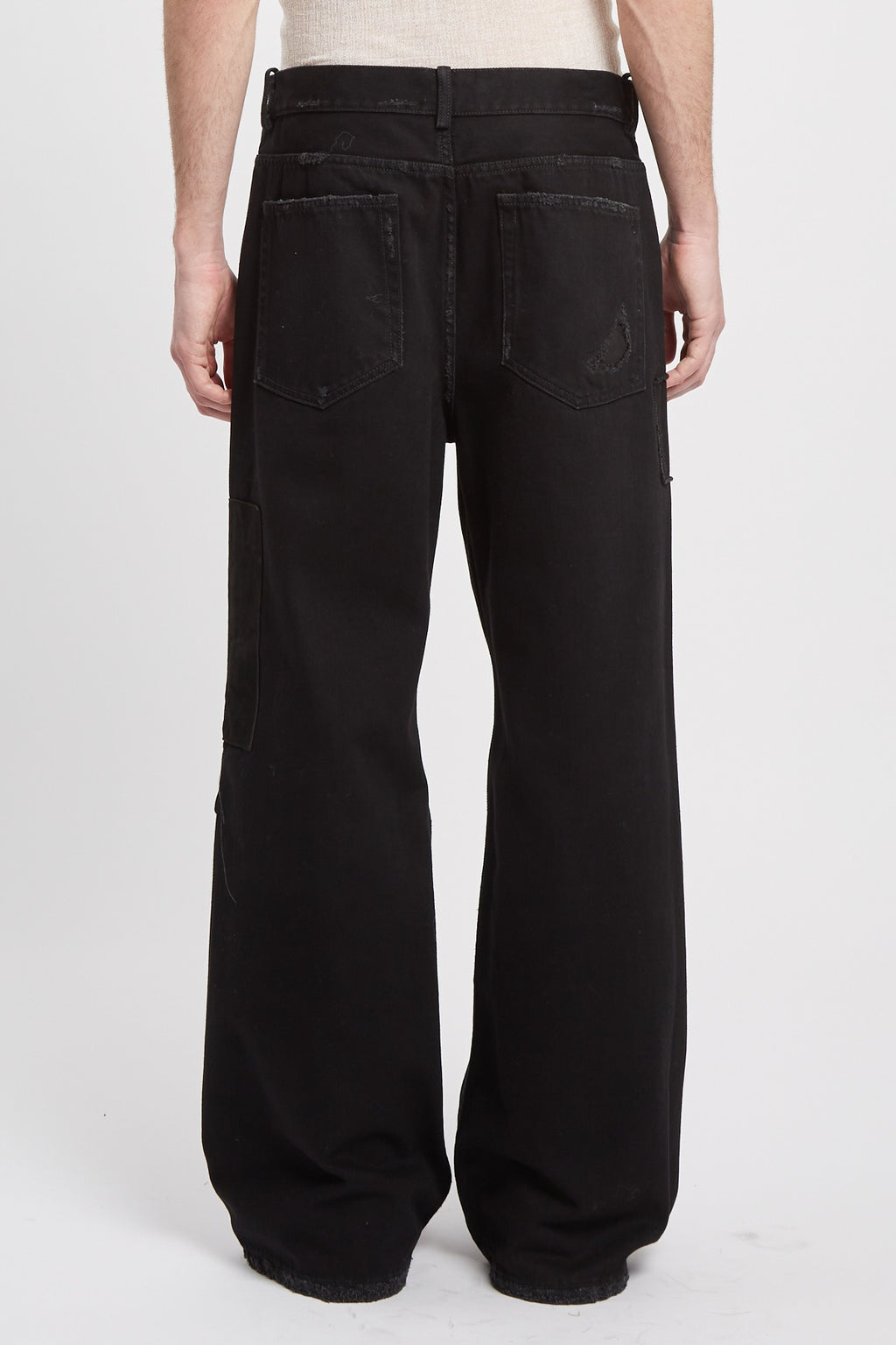 MODEST 5-POCKETS RELAXED FLARED TROUSERS FADED BLACK