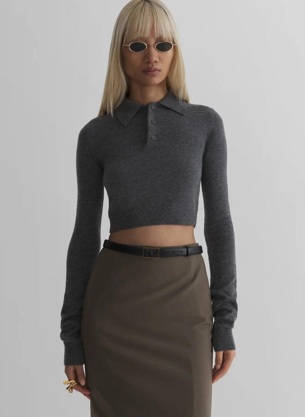 KNIT POLO HEATHER GREY
