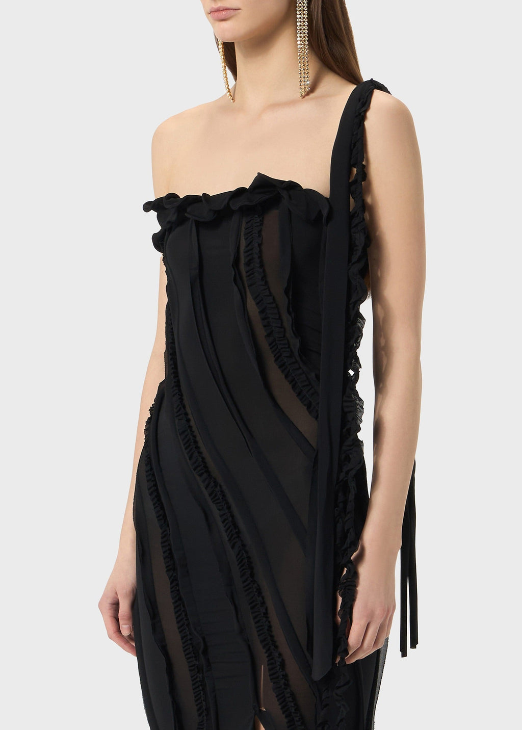 ONE-SHOULDER DRESS IN JERSEY WITH INLAYS