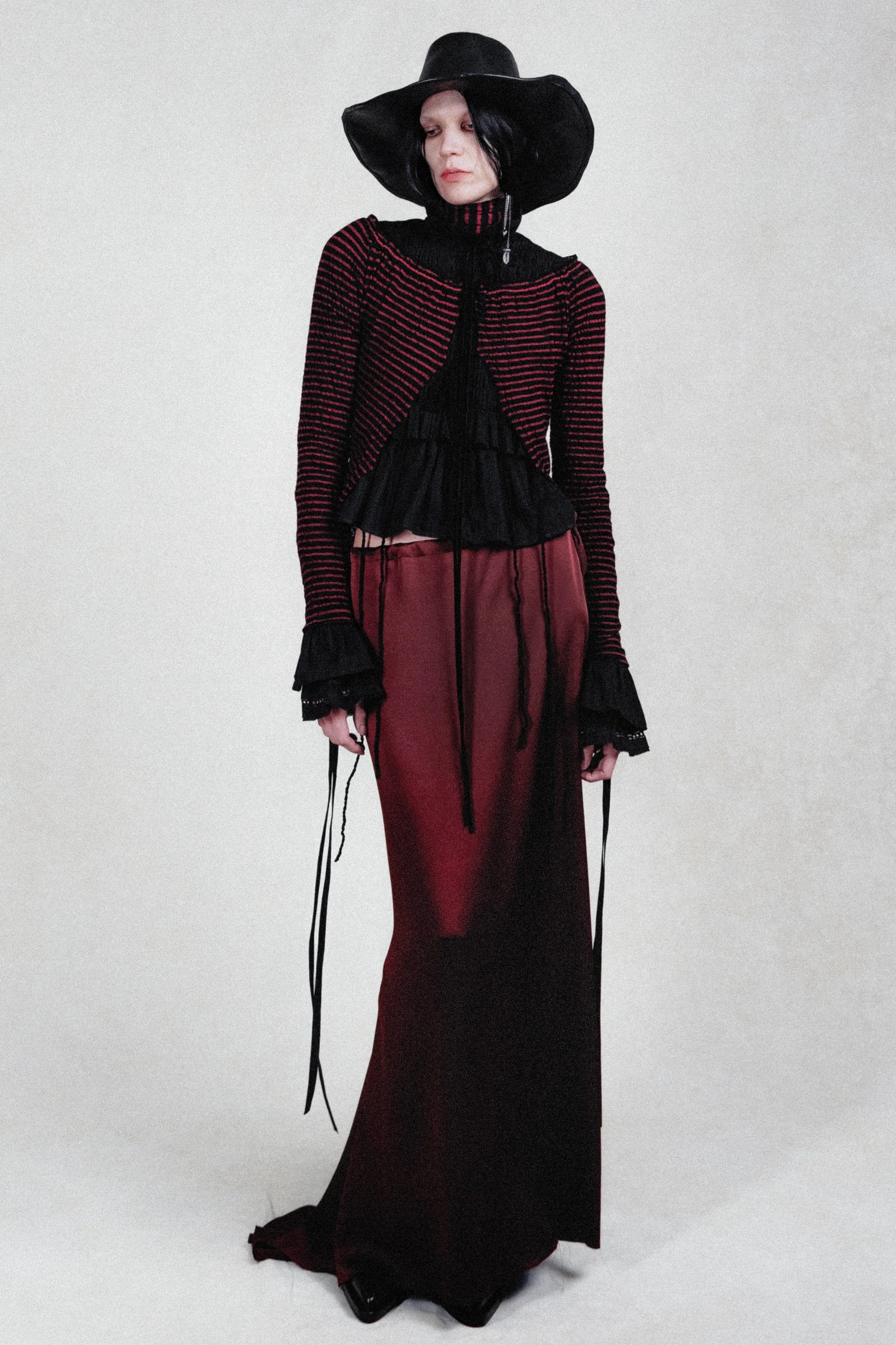 EVELINE LONG BIAS SKIRT CADY SATIN MAHOGANY
