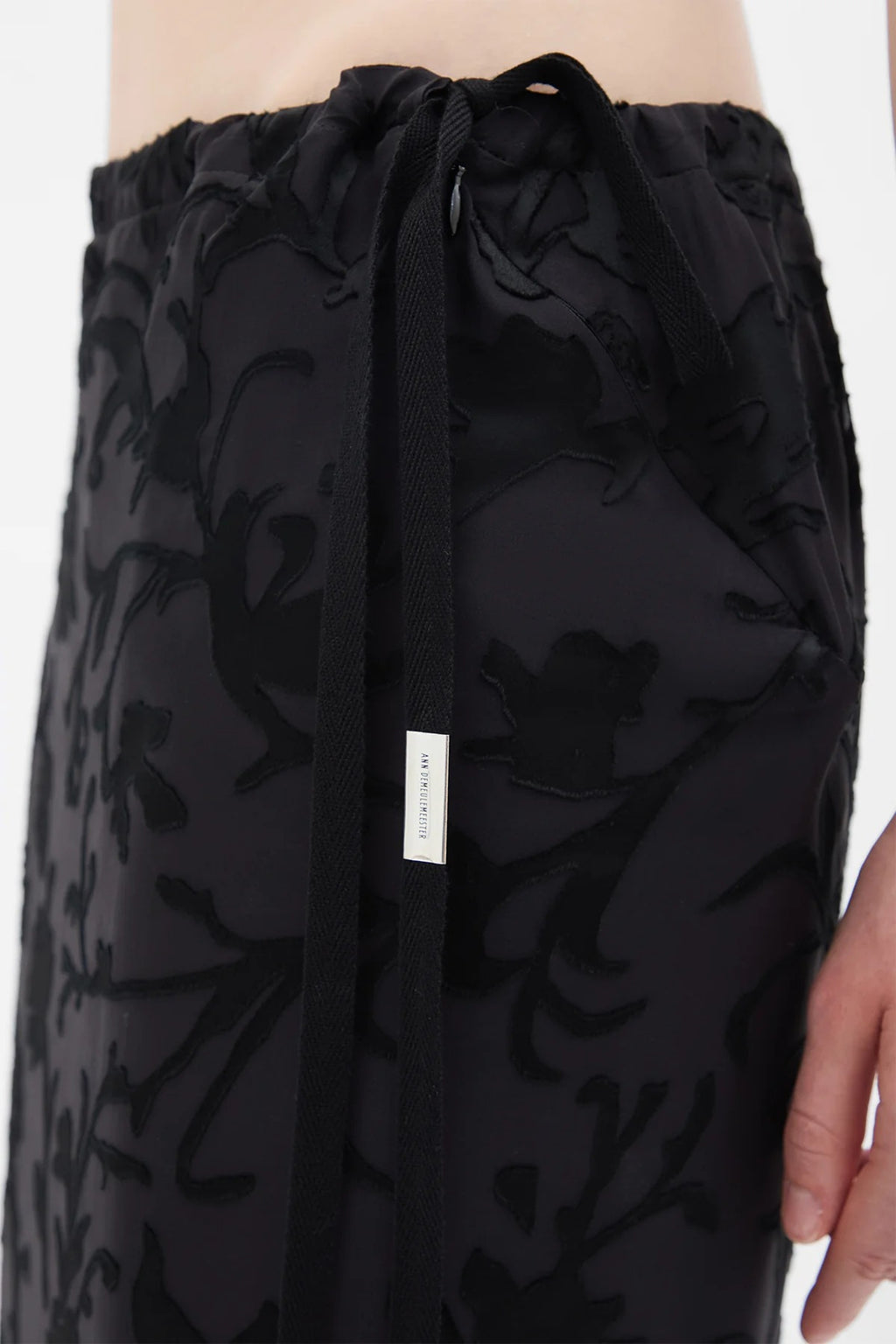EVELINE LONG BIAS SKIRT DÉVORÉ RAMAGE SATIN BLACK