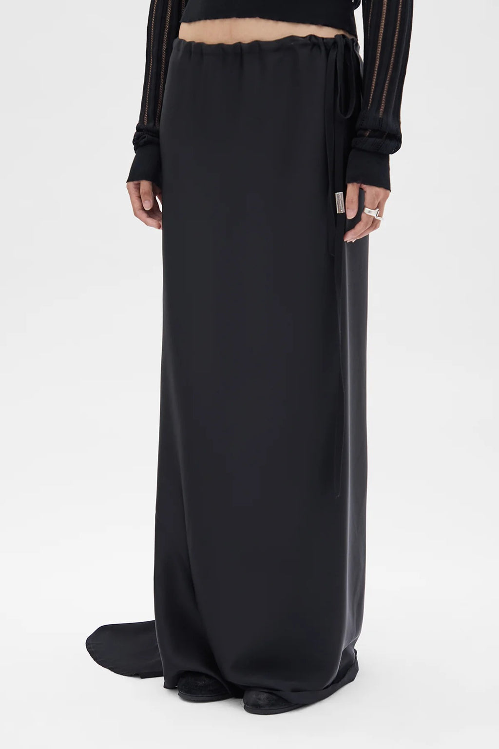 EVELINE LONG BIAS SKIRT CADY SATIN BLACK