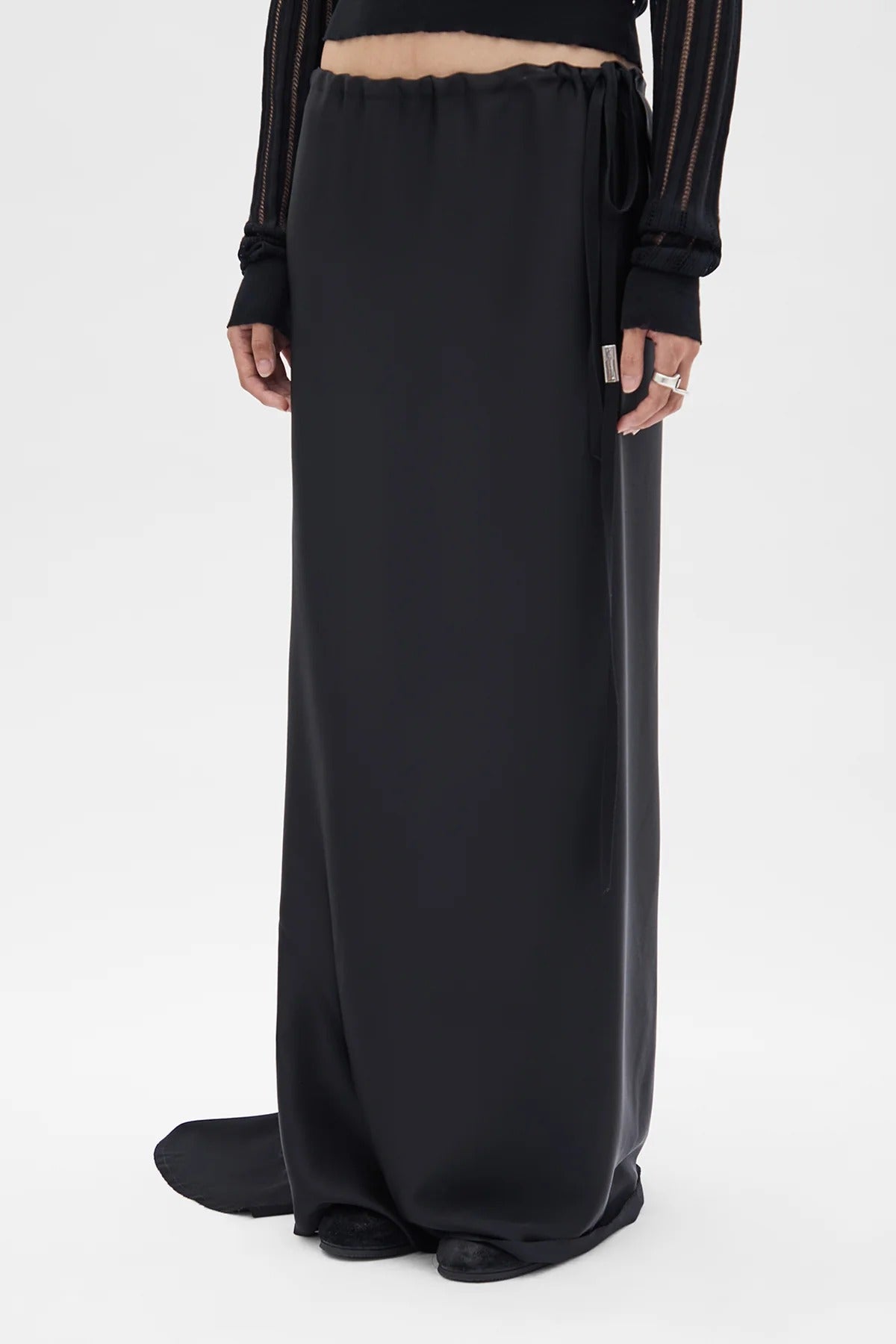 EVELINE LONG BIAS SKIRT CADY SATIN BLACK