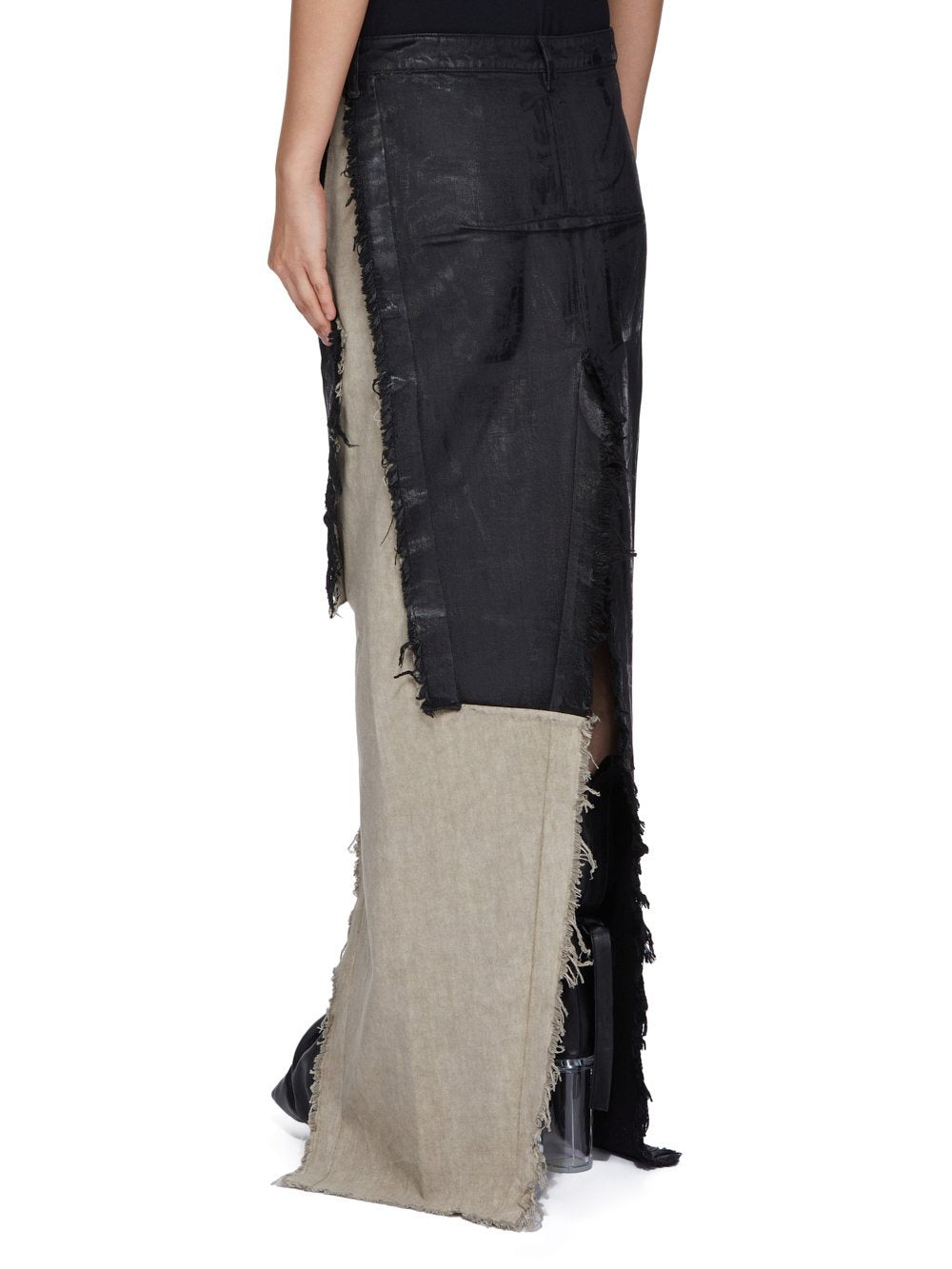 DENIM SLICED SKIRT BLACK/NATURAL
