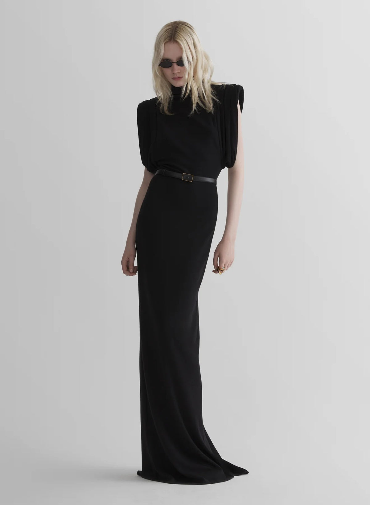 DRAPED SLEEVELESS GOWN BLACK