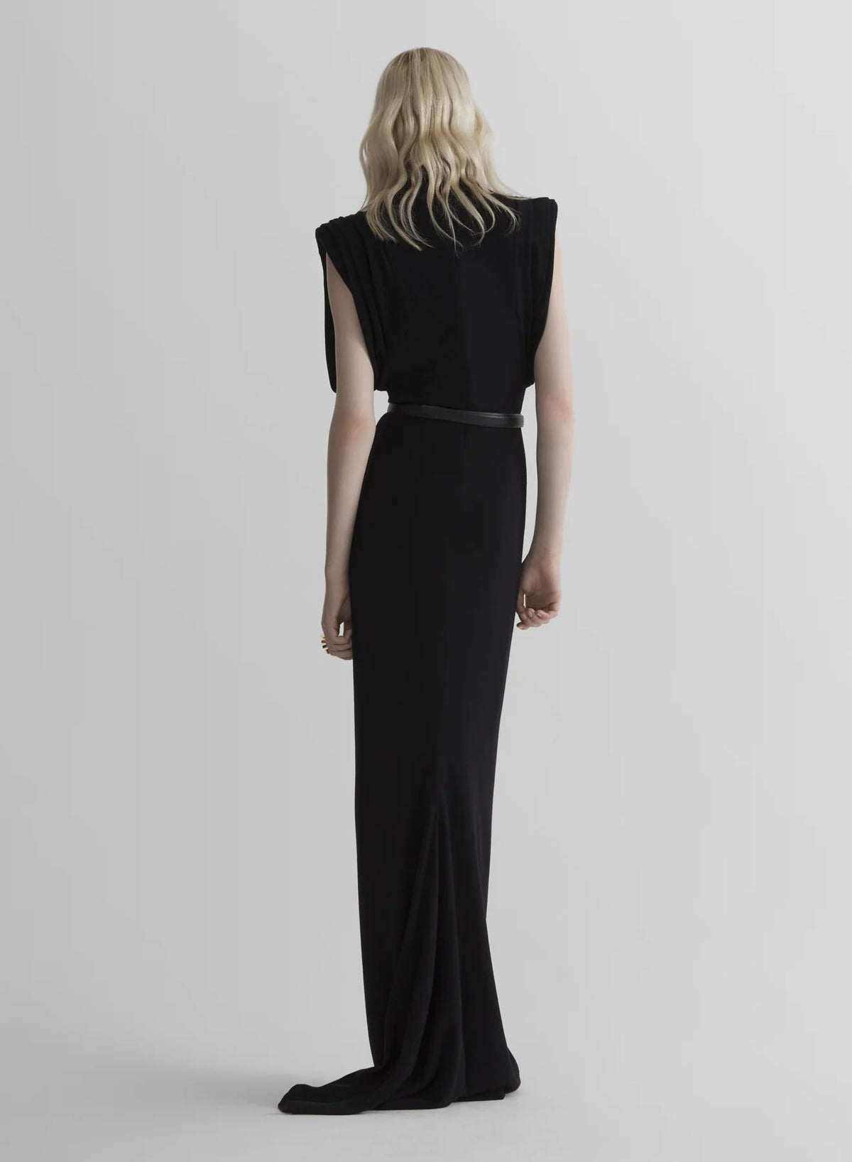 DRAPED SLEEVELESS GOWN BLACK