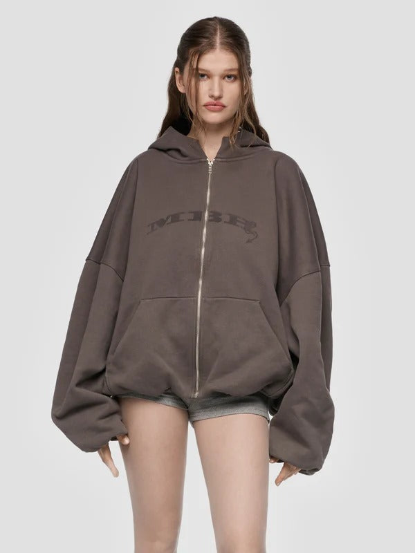 INFLATED MBH DEVIL ZIPPED HOODIE WASHED GREY