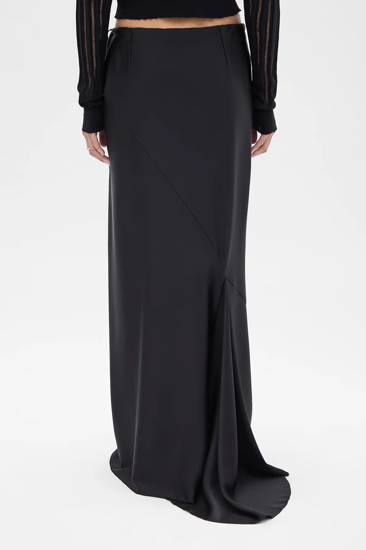 EVELINE LONG BIAS SKIRT CADY SATIN BLACK