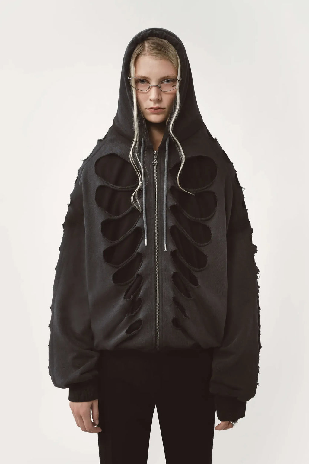 SHOULDERLESS HOODIE CUT AV-LOGO BLACK