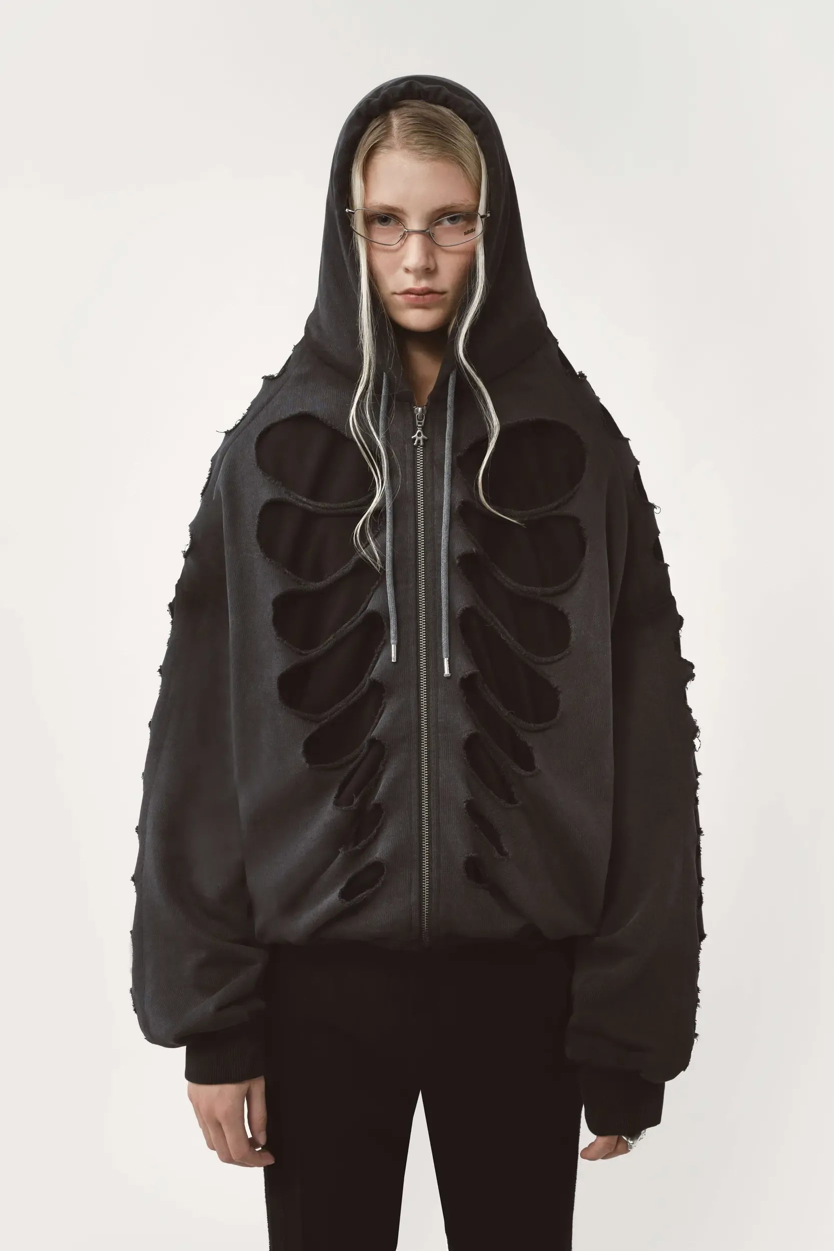 SHOULDERLESS HOODIE CUT AV-LOGO BLACK