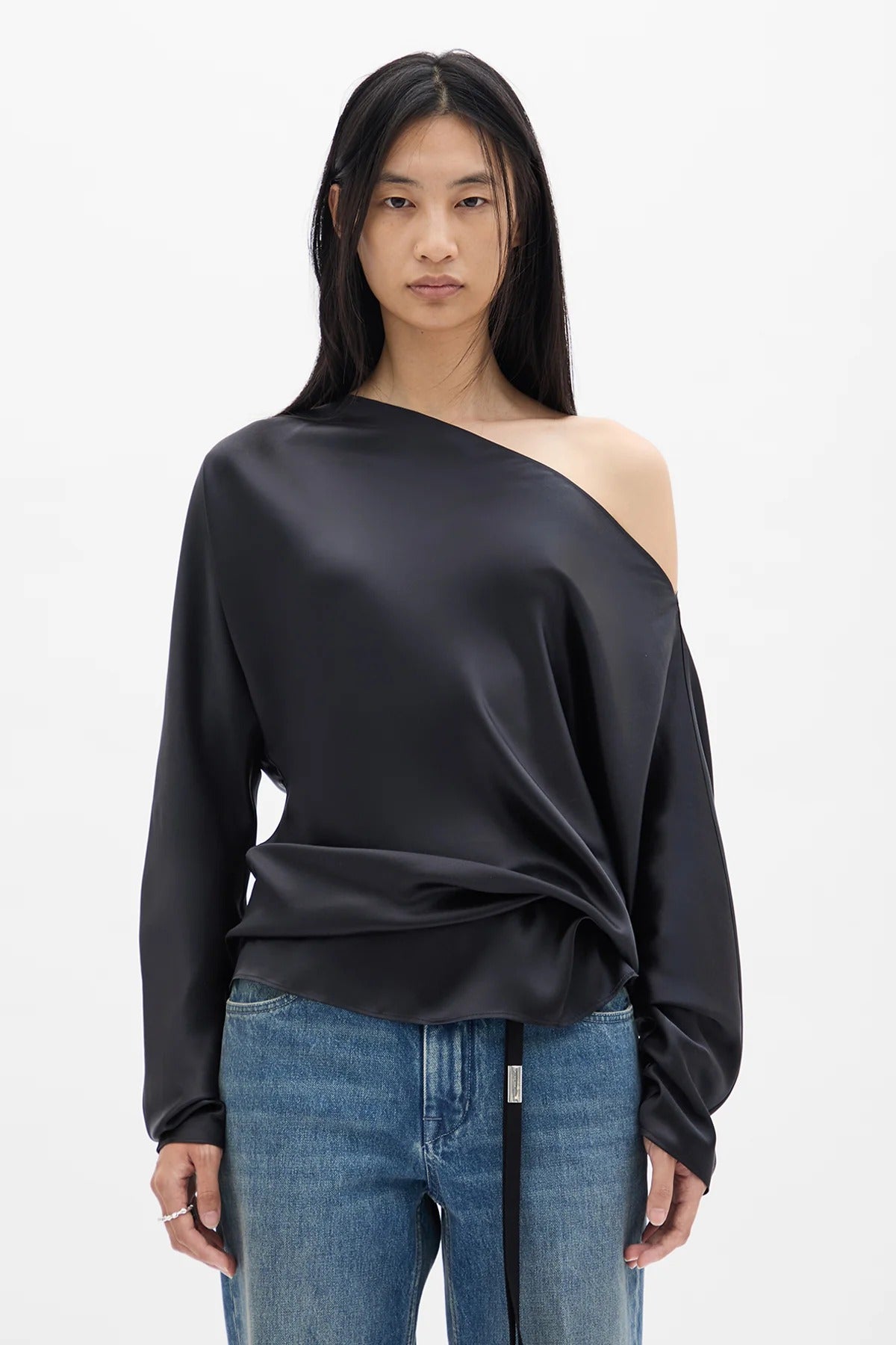 ROOS BIAS CUT DROP SHOULDER TOP BLACK