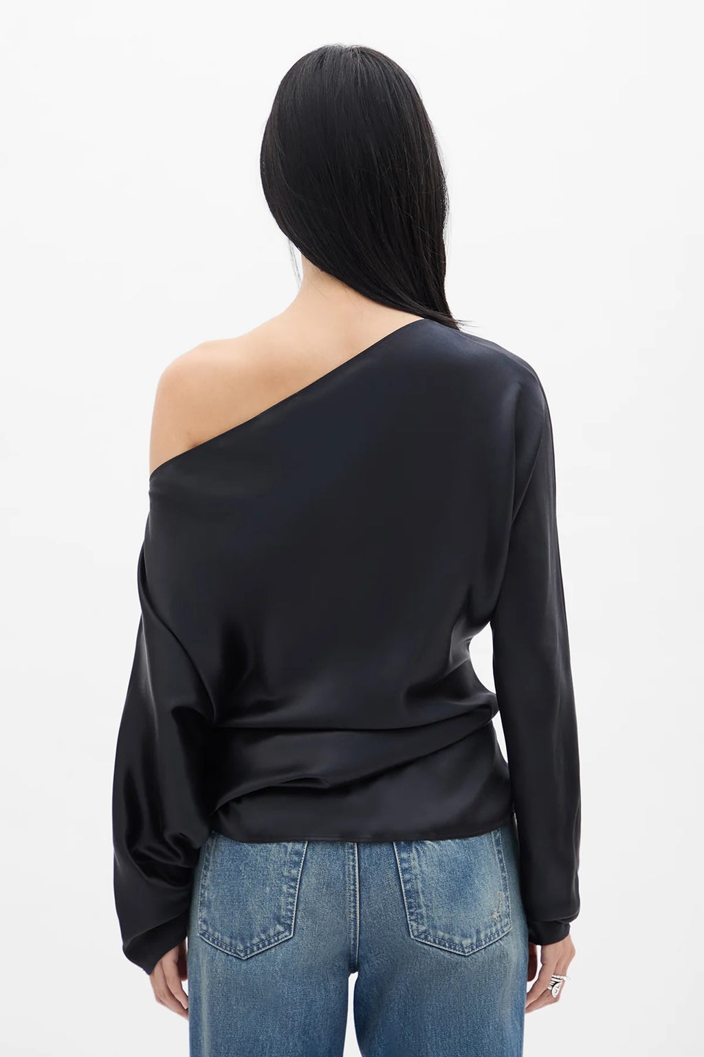 ROOS BIAS CUT DROP SHOULDER TOP BLACK