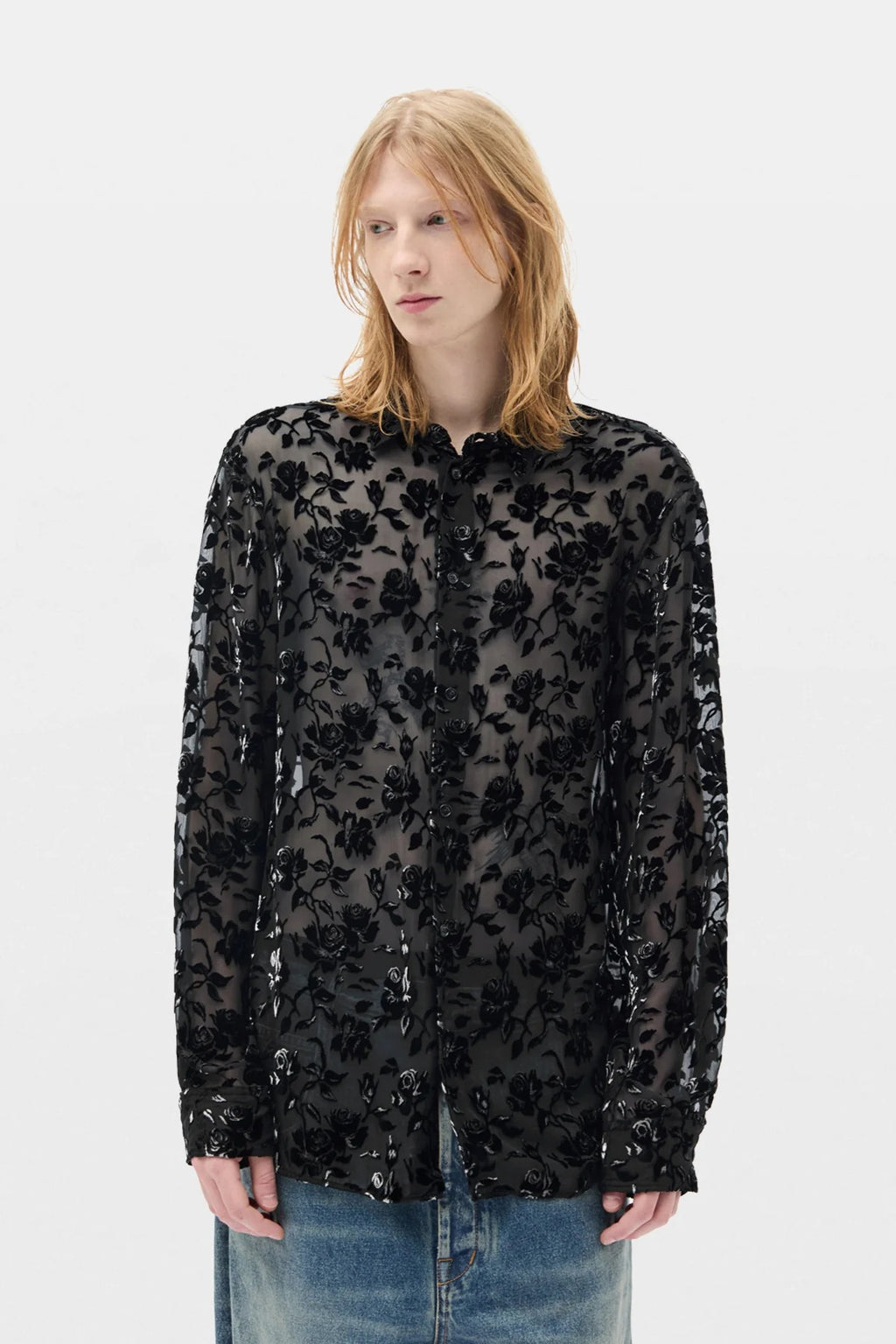 ANDRE CLASSIC SHIRT ROSES DEVORÉ VELVET BLACK