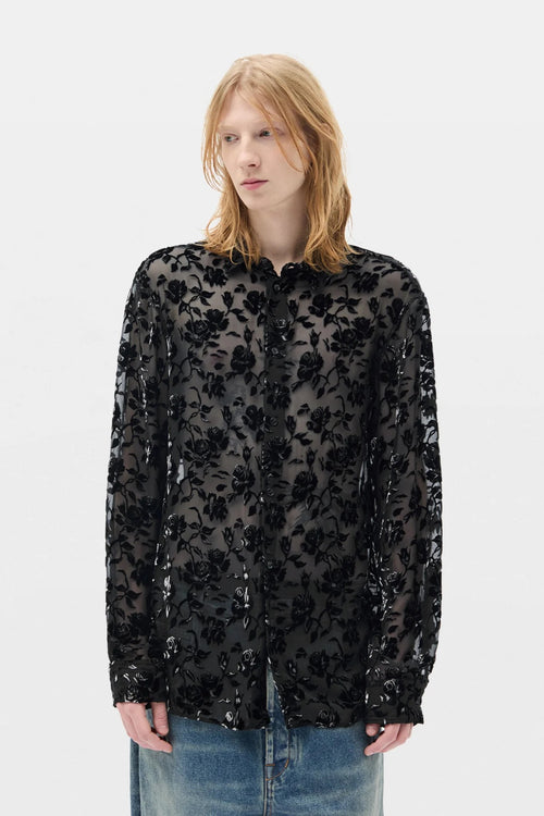 ANDRE CLASSIC SHIRT ROSES DEVORÉ VELVET BLACK