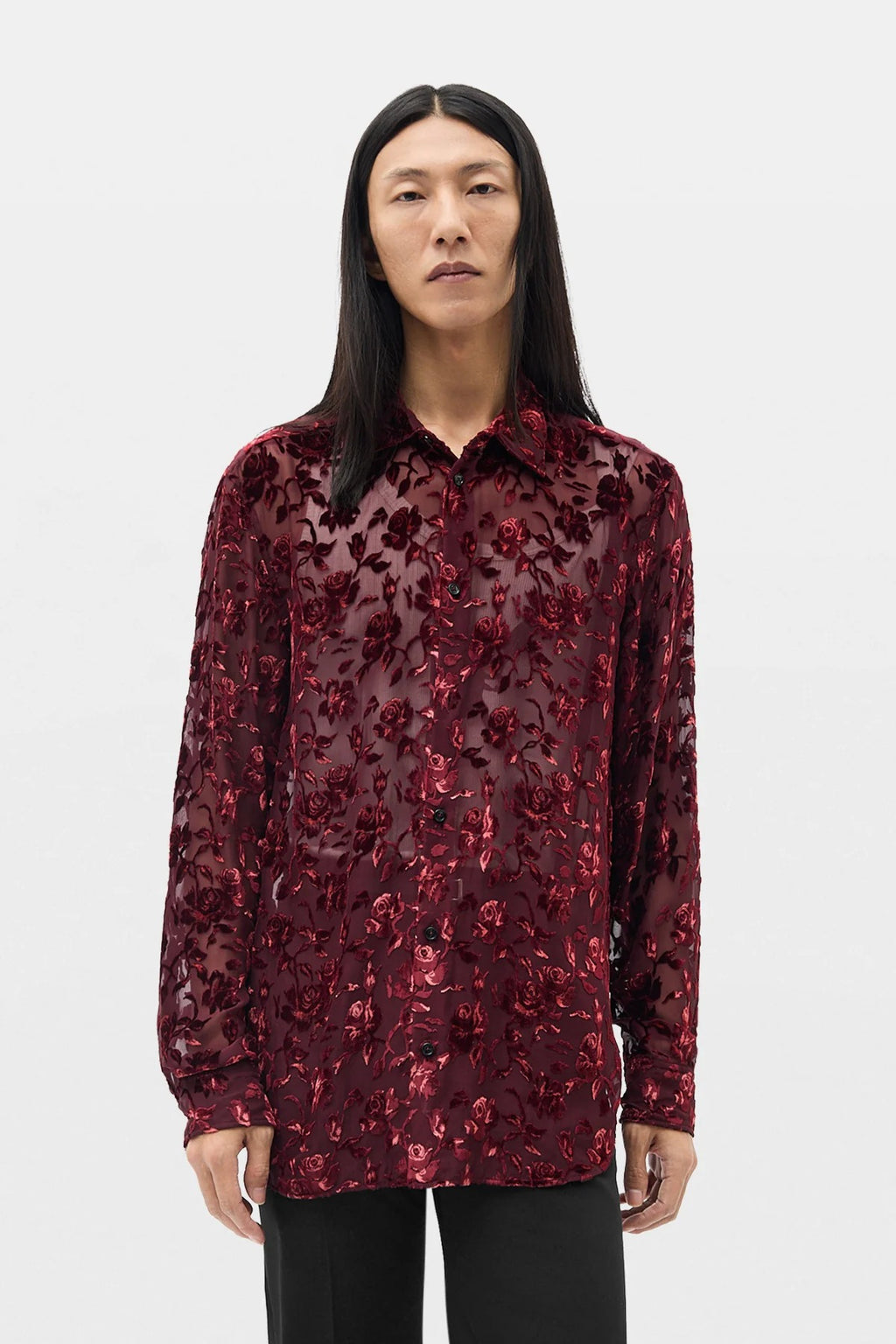 ANDRE CLASSIC SHIRT ROSES DEVORÉ VELVET CRIMSON