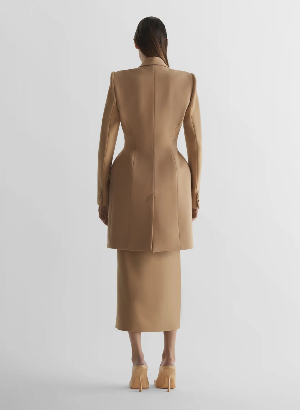 HOURGLASS DOUBLE BREASTED LONG JACKET BEIGE