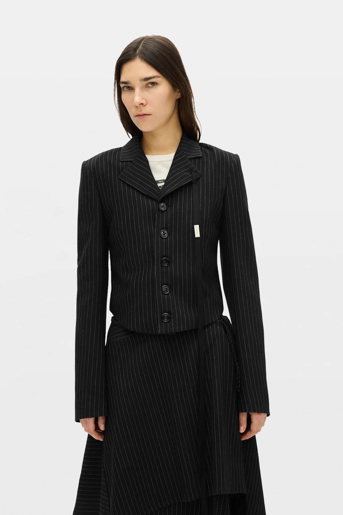 MANDA CROPPED FITTED JACKET CHALK STRIPE