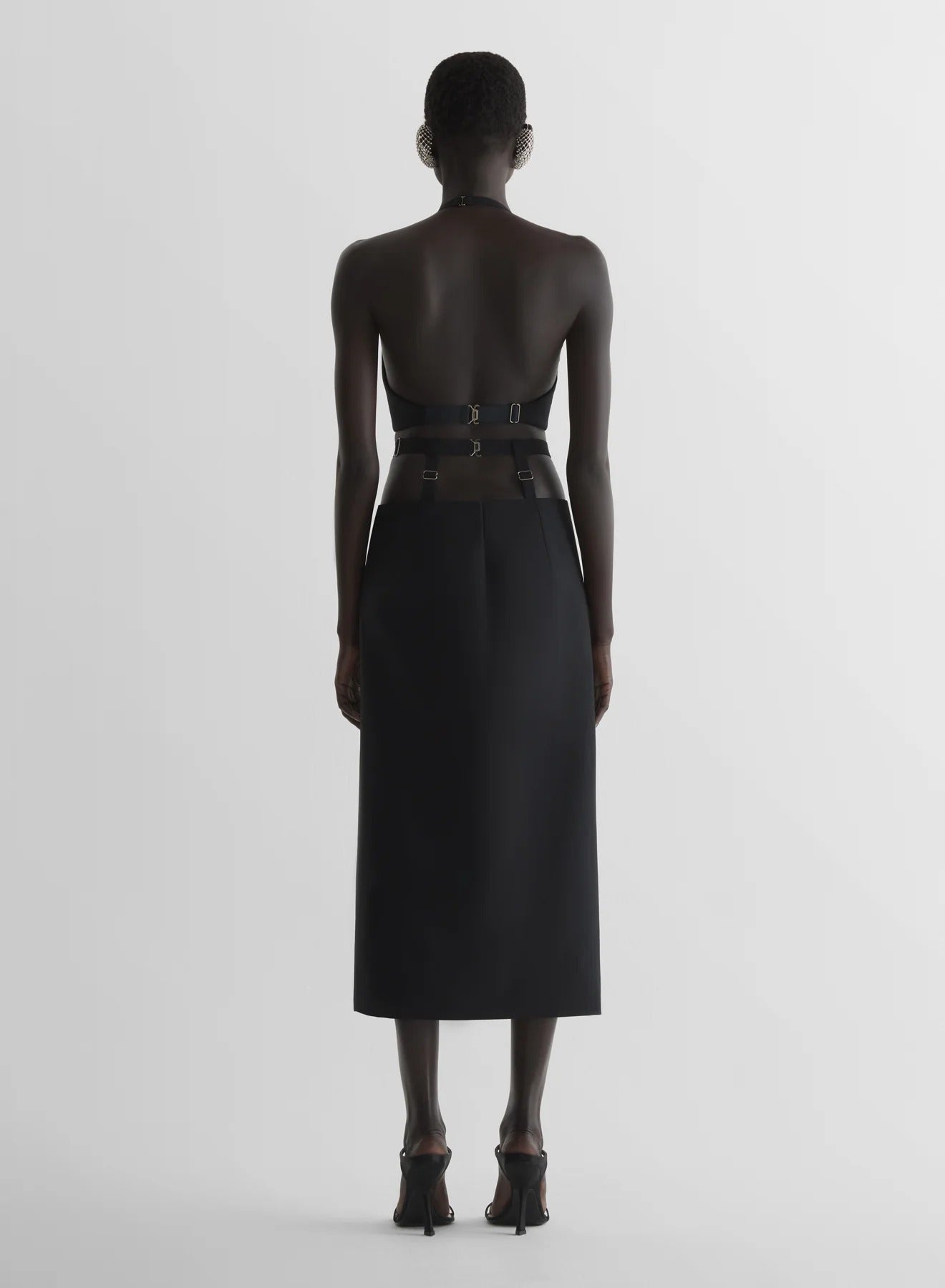 BELTED SLIT TAILORED SKIRT BLACK