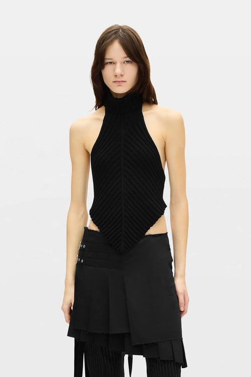 ALMIDA DIAGONAL RIB HANDKERCHIEF KNIT TOP BLACK