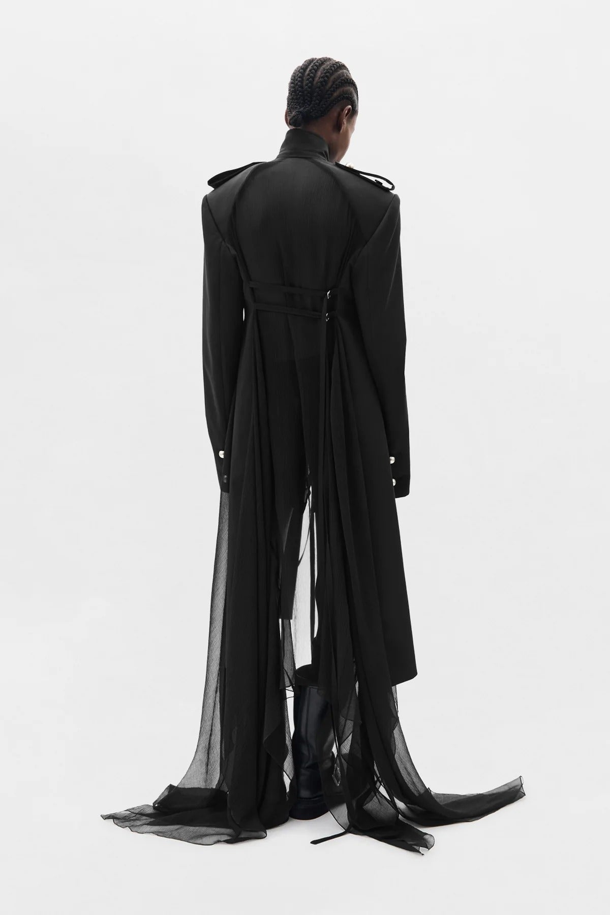 FENA HYBRID OVERCOAT WITH SILK CREPONNE FLUID PANELS BLACK