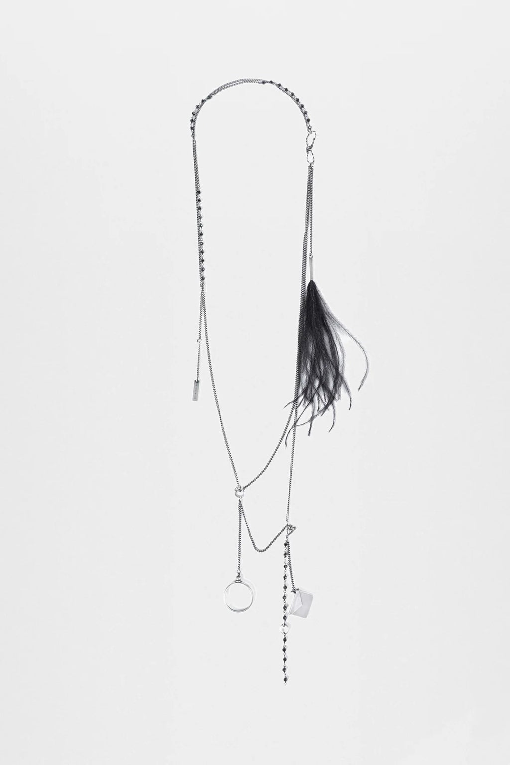 AFSAR BEADED NECKLACE WITH FEATHERS ANTIQUE SILVER