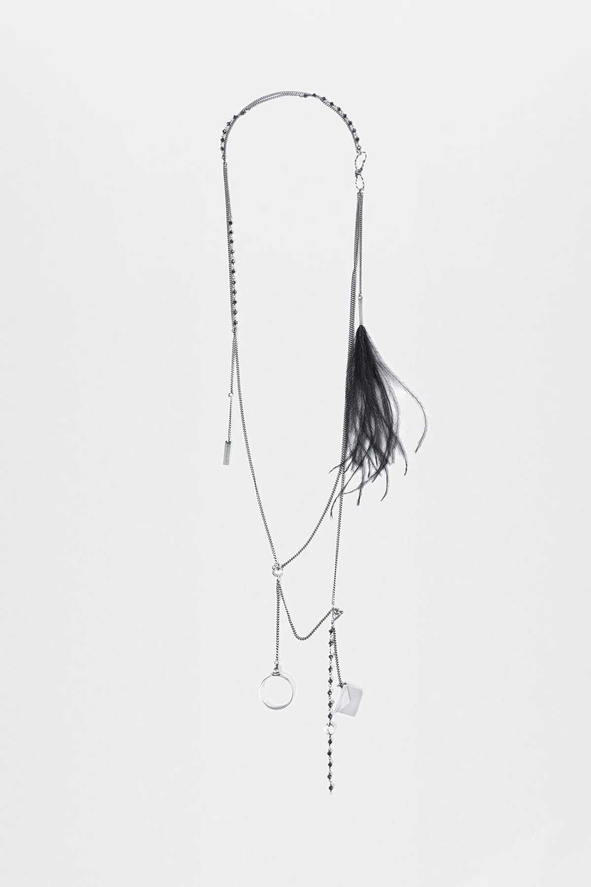 AFSAR BEADED NECKLACE WITH FEATHERS ANTIQUE SILVER